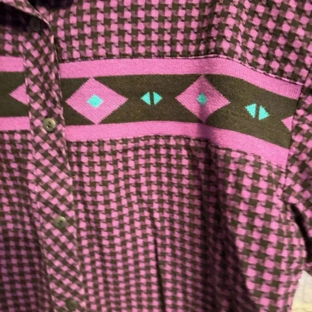 Vintage Hang Ten Southwest Houndstooth Button Front Shirt Size Large 80s/90s - Picture 3 of 12